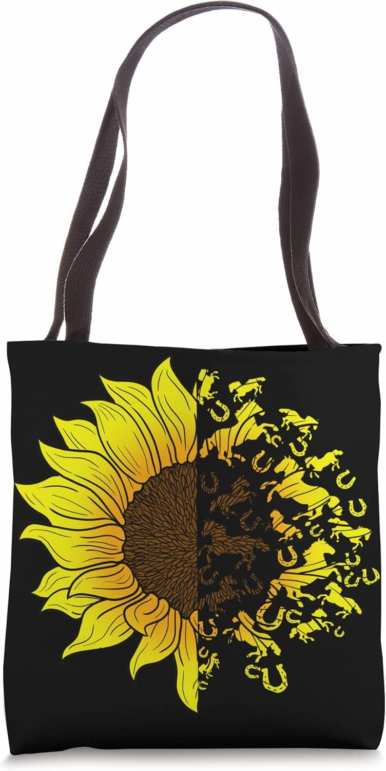 Sunflower Half Petals Horse Horseshoes Flower Equestrian Tote Bag