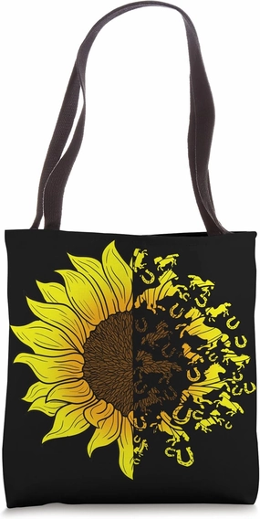 Sunflower Half Petals Horse Horseshoes Flower Equestrian Tote Bag