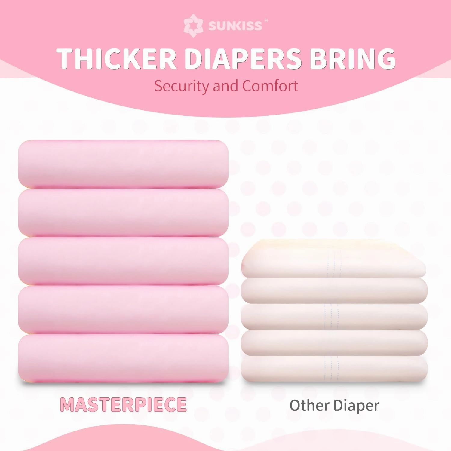 SUNKISS Masterpiece Adult Diapers with Tabs, Unisex Disposable Incontinence Briefs for Women and Men, Odor Control, Pink, Small/Medium, 10 Count