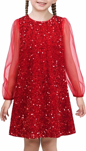 Sunny Fashion Girls Dress Black Sequin Sheer Mesh Long Sleeve Party Elegant Ball Gown