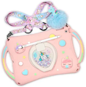 [Super Cute Bubble Unicorn Case] Kids Pop-it Case Compatible with iPad (A16) 11th Generation 11 Inch 2025 / iPad 10th Generation (2022) 10.9'' Case for Girls with Bling Quicksand (Pink)
