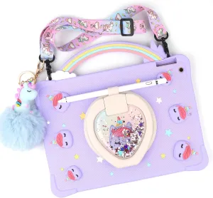 [Super Cute Rainbow Handle Unicorn Case] iPad Air 5th Generation 2022 / iPad Air 4th Generation 2020 10.9 Inch Pop it Case Cover for Kids Girls with Hand Strap and 360° Rotating Stand