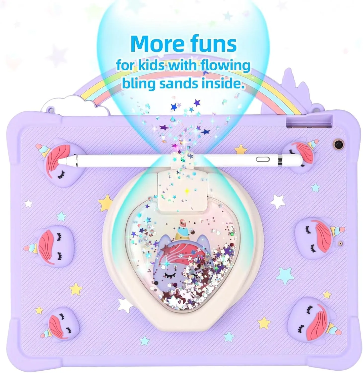 [Super Cute Rainbow Handle Unicorn Case] iPad Air 5th Generation 2022 / iPad Air 4th Generation 2020 10.9 Inch Pop it Case Cover for Kids Girls with Hand Strap and 360° Rotating Stand