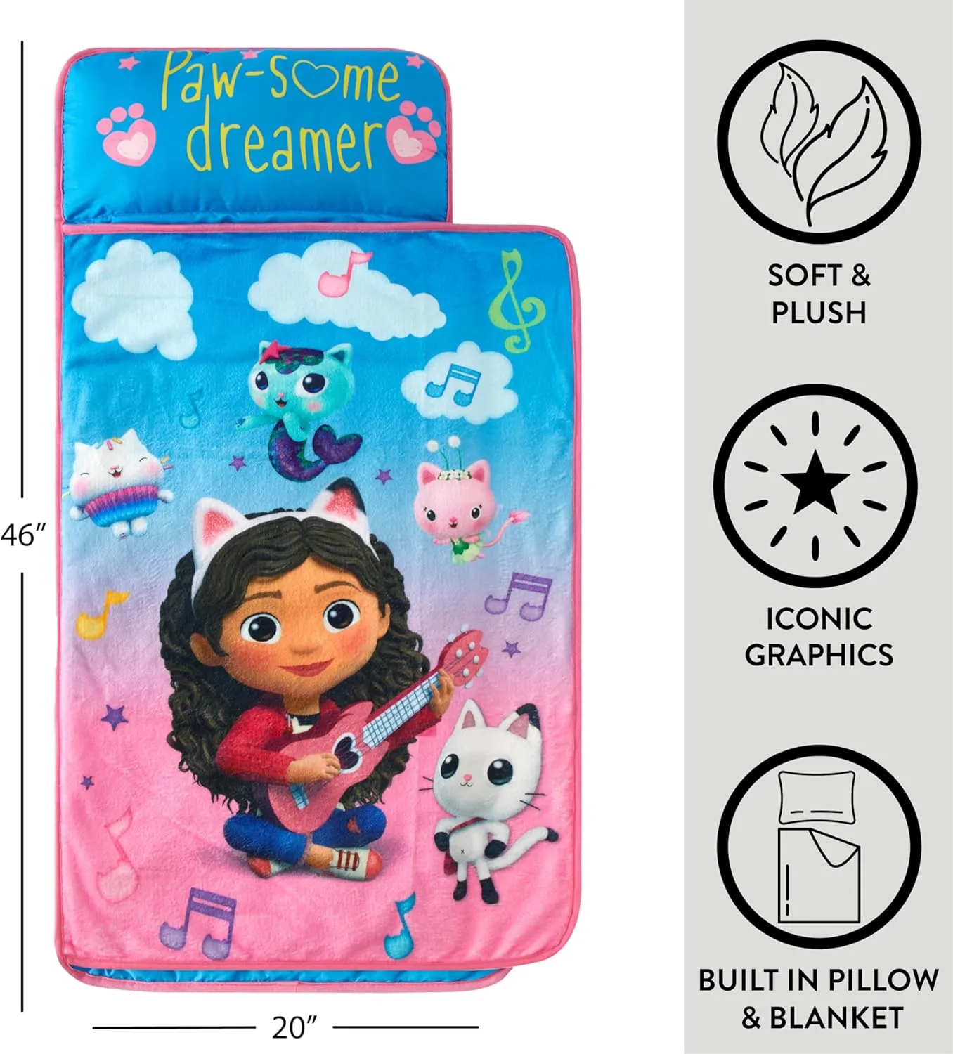 Super Soft Plush Toddler Quilted Nap Mat with Built in Blanket and Pillow