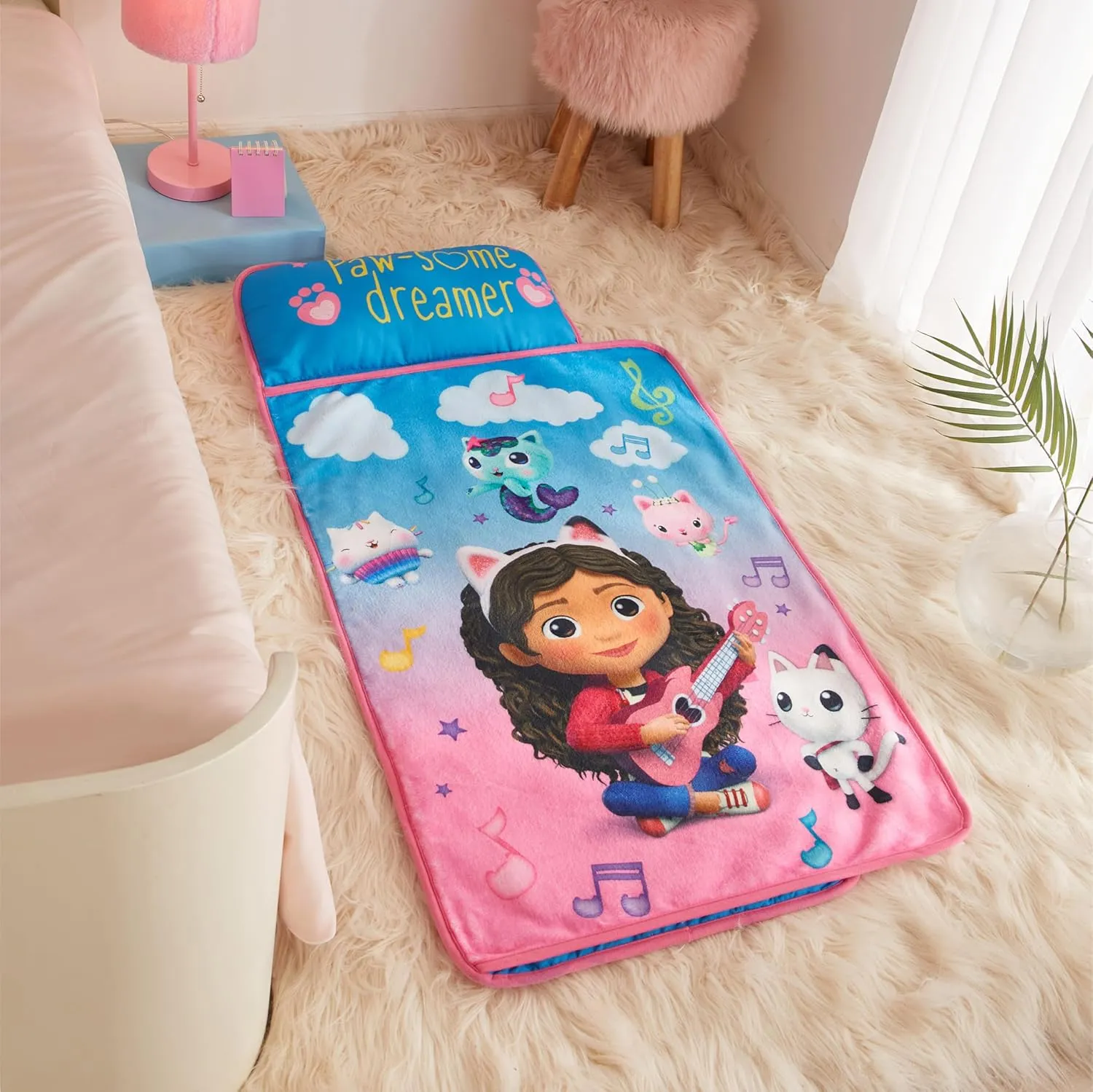 Super Soft Plush Toddler Quilted Nap Mat with Built in Blanket and Pillow