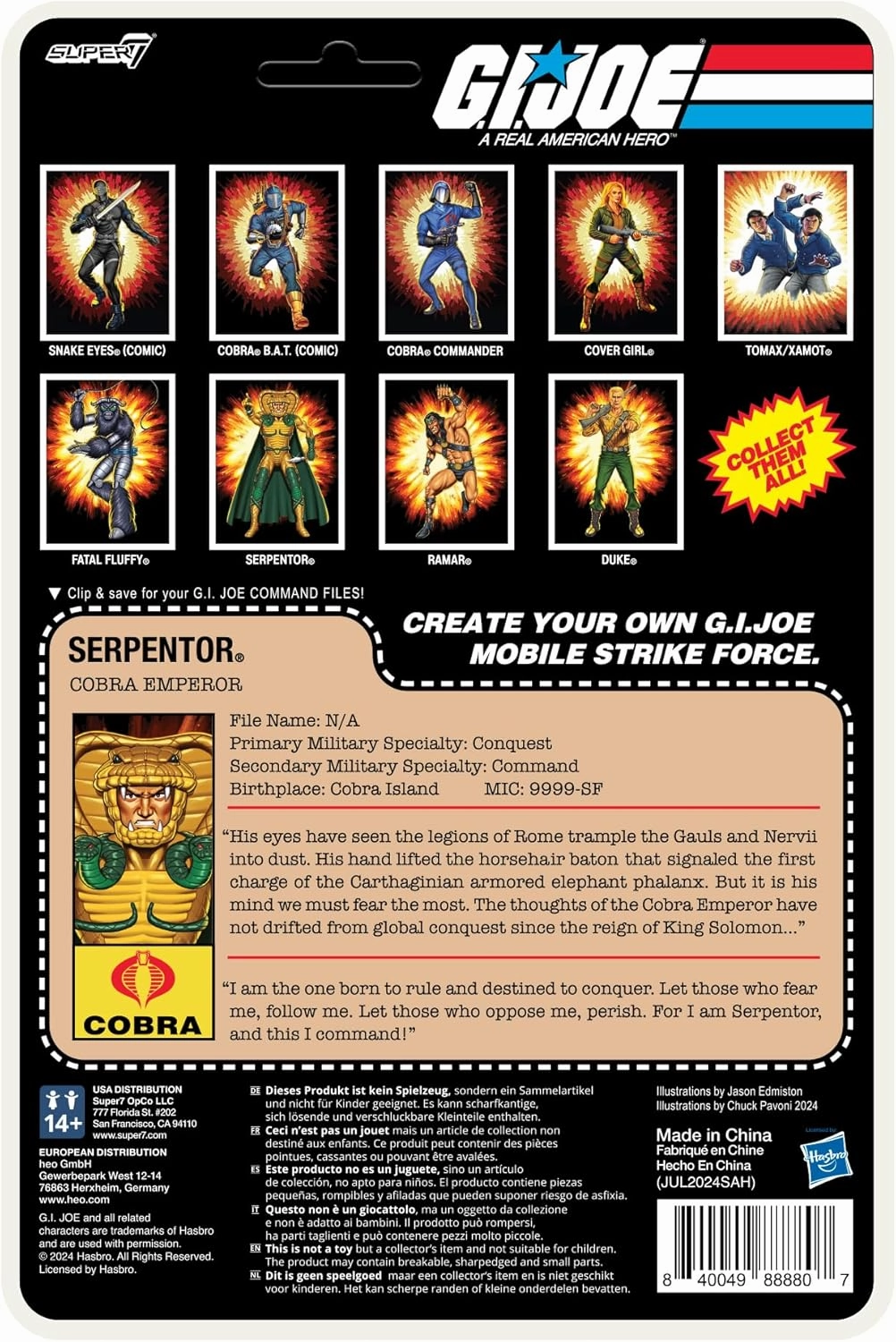 Super7 Reaction  G.I. Joe Serpentor (Cartoon) - 3.75" G.I. Joe Action Figure with Accessory Classic Cartoon Collectibles and Retro Toys