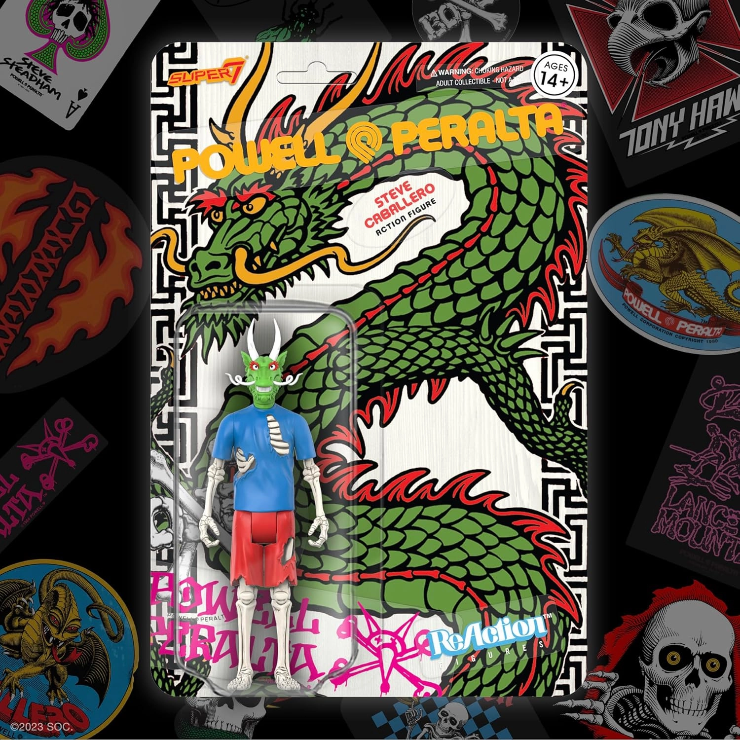 Super7 Steve Caballero Chinese Dragon (Recolor) - 3.75" Powell-Peralta Action Figure Classic Skateboard Collectibles and Retro Toys