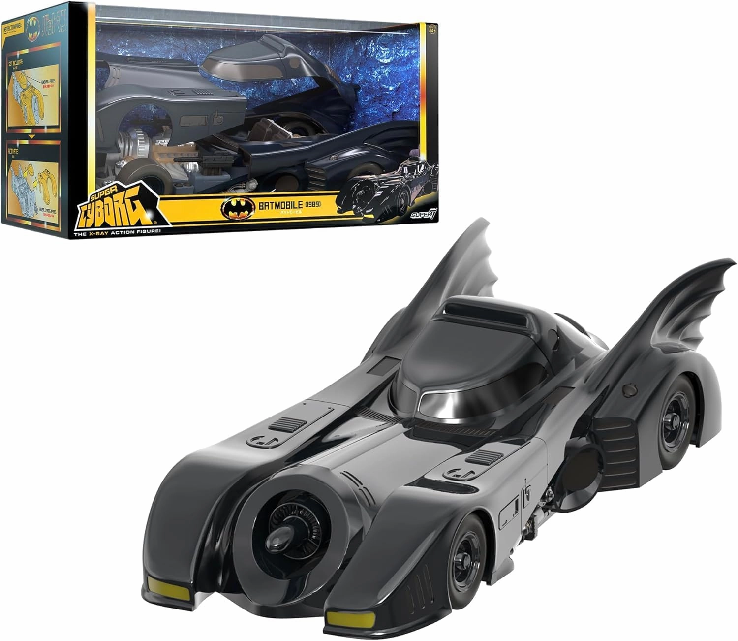 Super7 Super Cyborg Batman Batmobile 1989 (Full Color) - 13" Batman Action Figure Vehicle Classic Movie Collectibles and Retro Toys