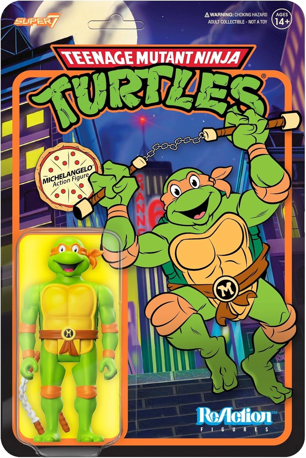 Super7 Teenage Mutant Ninja Turtles Michelangelo - 3.75" TMNT Action Figure with Accessories Classic Cartoon Collectibles and Retro Toys
