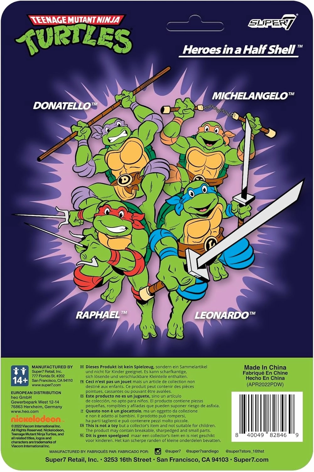 Super7 Teenage Mutant Ninja Turtles Michelangelo - 3.75" TMNT Action Figure with Accessories Classic Cartoon Collectibles and Retro Toys