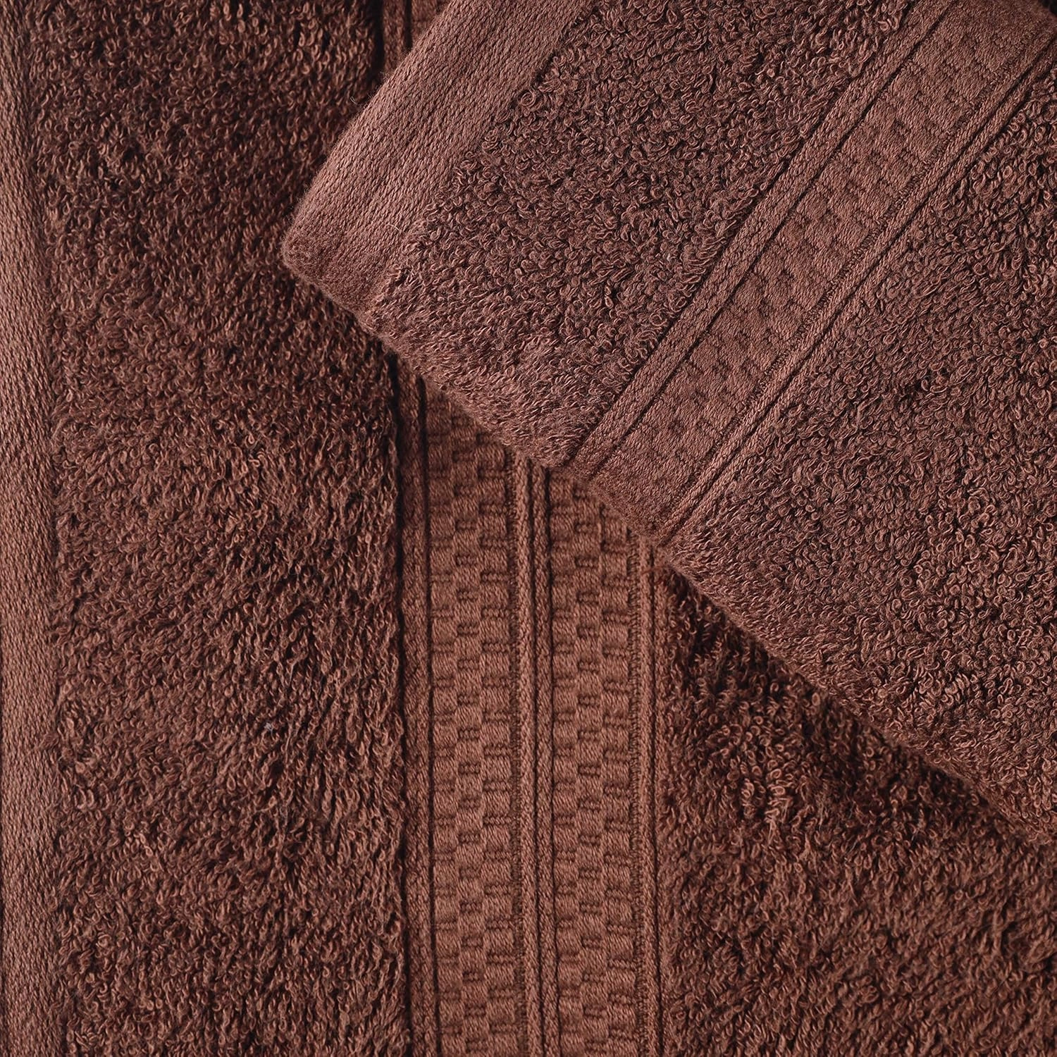 Superior Bath Towel Set, Rayon from Bamboo Cotton Blend, Ideal for Bathroom, Guest Bathroom, and Beach, Modern Style with Solid Dobby Border, Includes 4 Pieces; Bath Towels, Cocoa