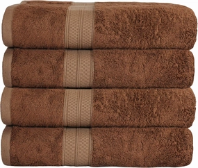 Superior Bath Towel Set, Rayon from Bamboo Cotton Blend, Ideal for Bathroom, Guest Bathroom, and Beach, Modern Style with Solid Dobby Border, Includes 4 Pieces; Bath Towels, Cocoa