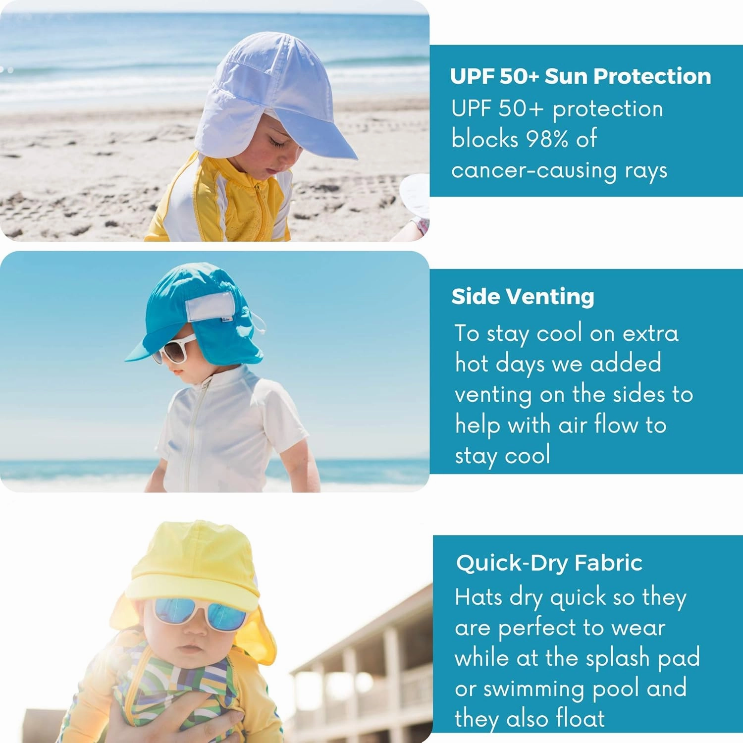 SwimZip Sun Hat with Neck Flap | UPF 50  Protection for Baby, Toddler, and Kids