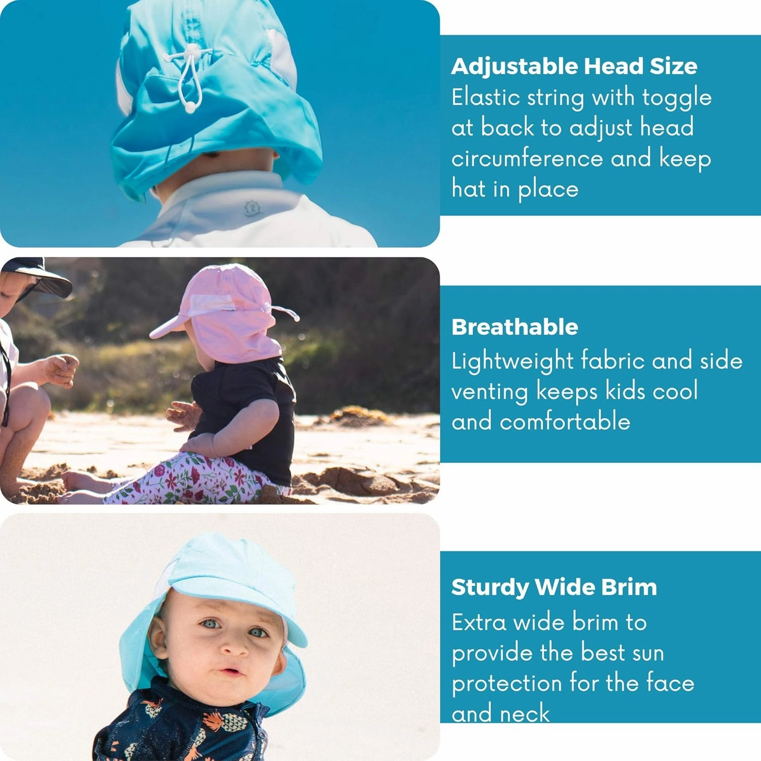 SwimZip Sun Hat with Neck Flap | UPF 50  Protection for Baby, Toddler, and Kids