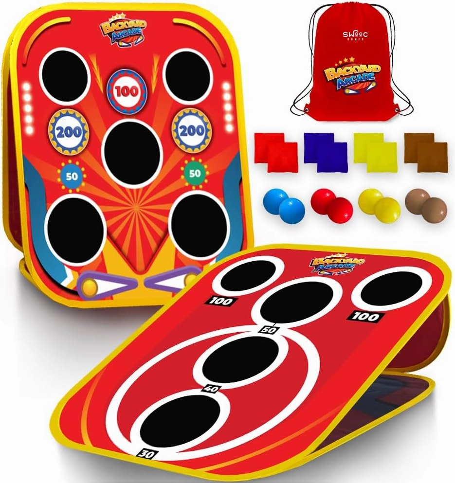 SWOOC Games - Backyard Arcade™ | 2-in-1 Bean Bag Toss Game for Kids w/Carry Bag | 5-Second Setup & Storage | Outside Toys for Toddlers | Carnival Games for Kids | Outdoor Toddler Activities