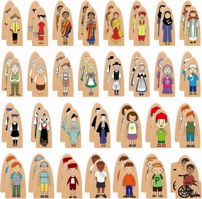 Syhood 60 Pcs Wooden Creative Community Helpers, 2 Sets Multicultural Character Set Cute People Double Sided Figures Block for Classroom Open Ended Educational Learning Diversity Figurines Toy
