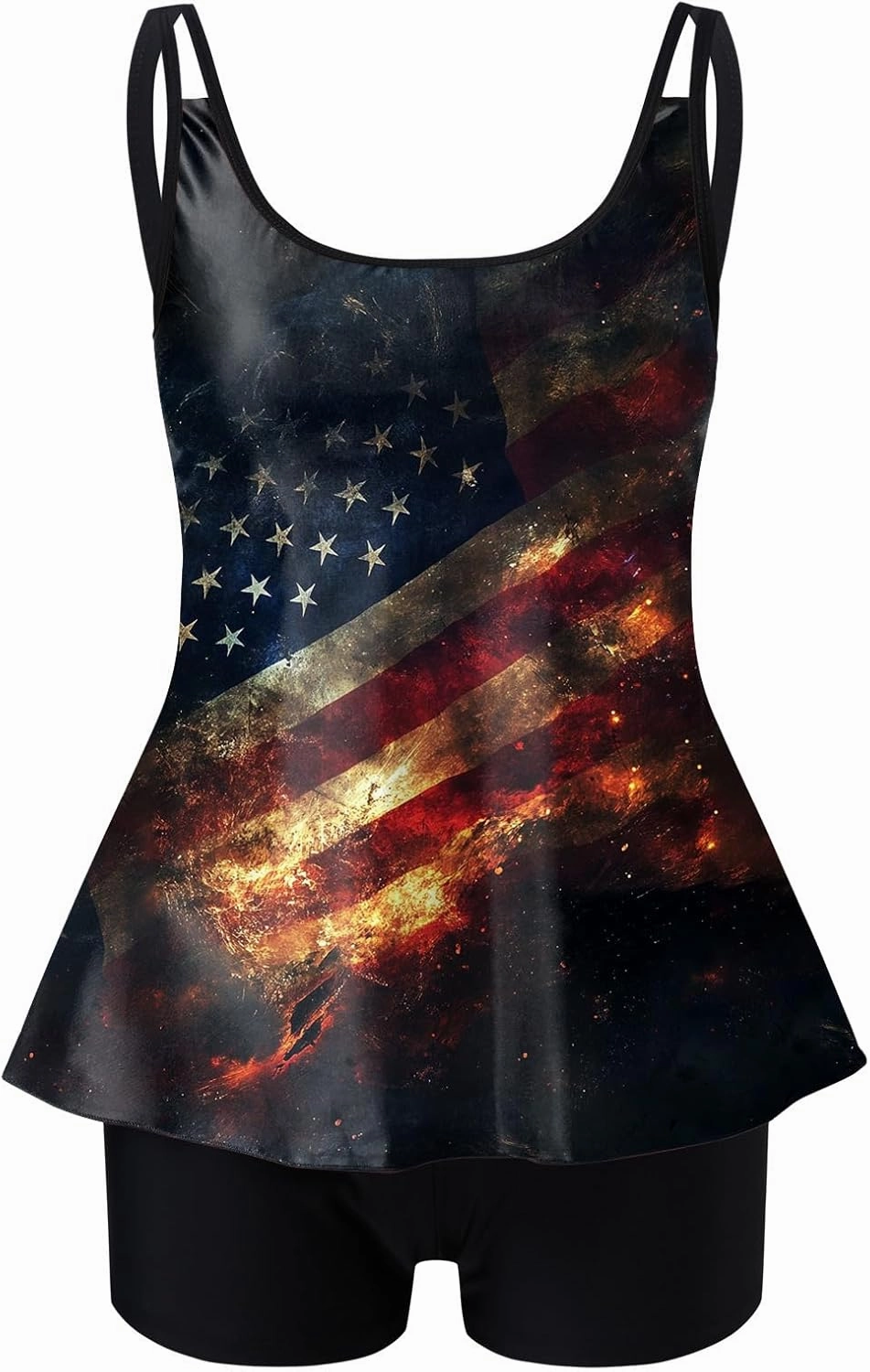 Tankini Swimsuits for Women 4th of July Tummy Control Swimsuit Bathing Suit Top with Boyshorts Flowy Swimwear