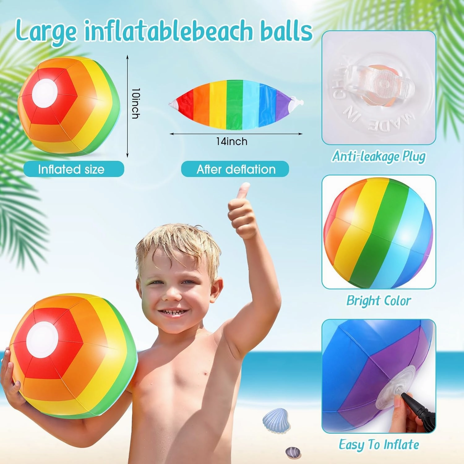 Tanlade 100 Pcs 14" Inflatable Beach Balls,Rainbow Beach Balls Bulk,Inflatable Pool Toys for Party Supplies Decorations, Adults Kids Birthday Luau Summer Beach Water Games Party Favors