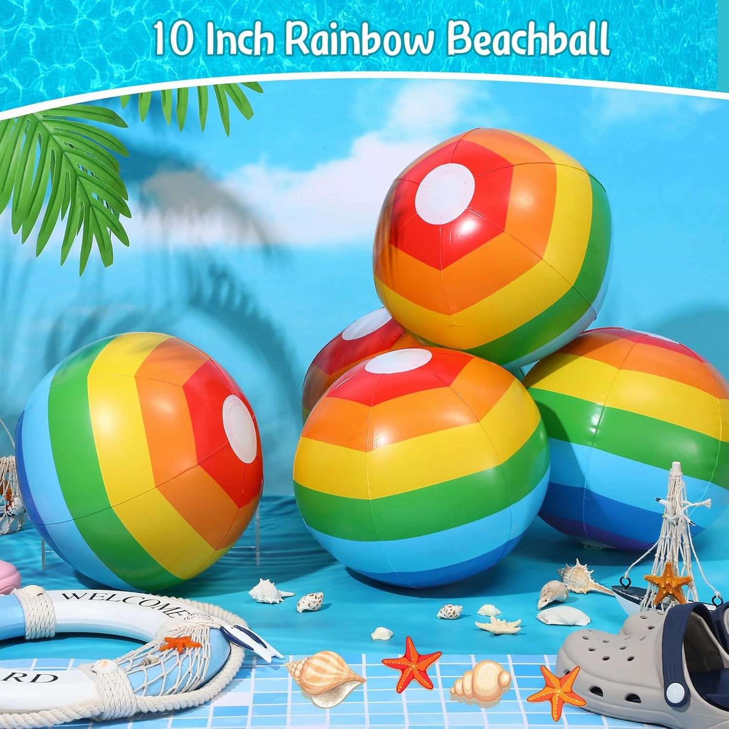 Tanlade 100 Pcs 14" Inflatable Beach Balls,Rainbow Beach Balls Bulk,Inflatable Pool Toys for Party Supplies Decorations, Adults Kids Birthday Luau Summer Beach Water Games Party Favors