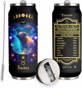 Taurus Constellation Zodiac Stainless Steel Tumbler - 17 Oz With Straw Lid, Perfect For Coffee, Men Women Astrology Fans Birthday Gifts