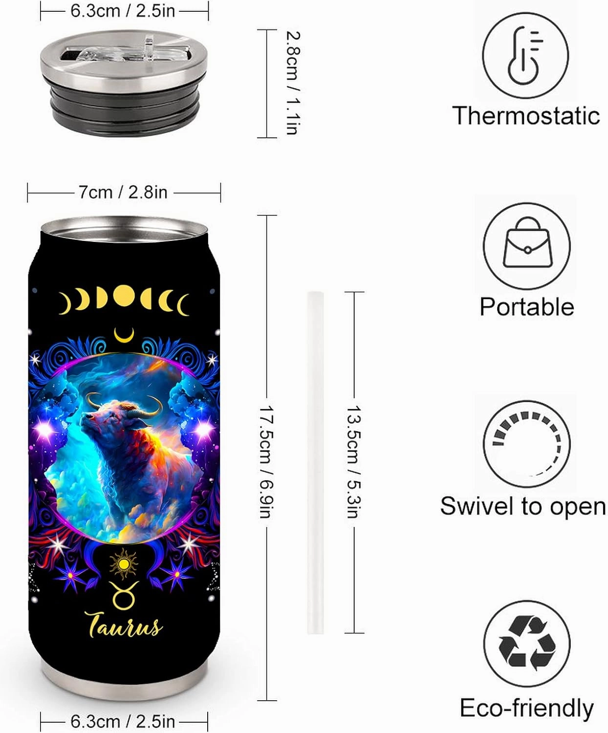 Taurus Constellation Zodiac Stainless Steel Tumbler - 17 Oz With Straw Lid, Perfect For Coffee, Men Women Astrology Fans Birthday Gifts