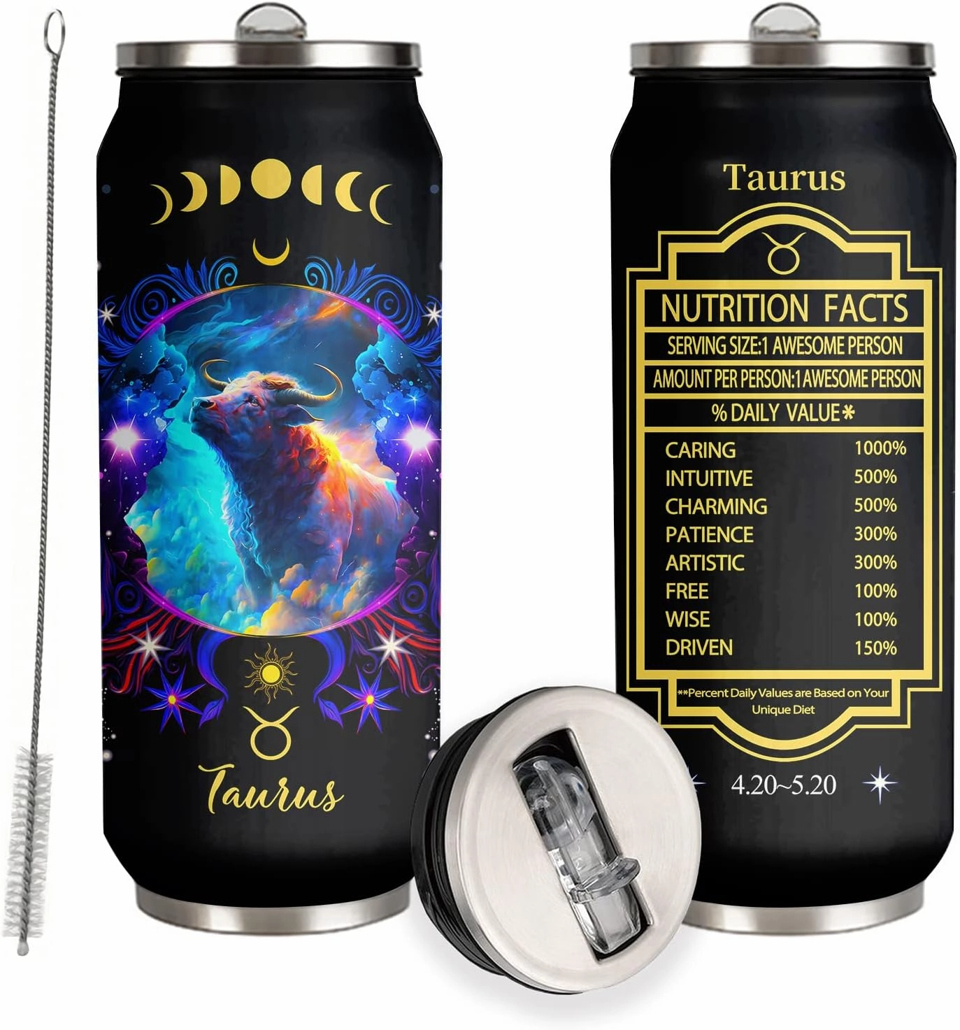 Taurus Constellation Zodiac Stainless Steel Tumbler - 17 Oz With Straw Lid, Perfect For Coffee, Men Women Astrology Fans Birthday Gifts