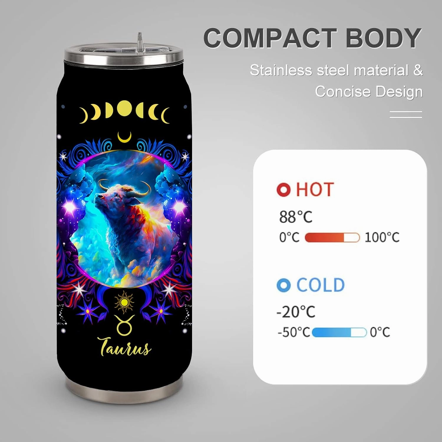 Taurus Constellation Zodiac Stainless Steel Tumbler - 17 Oz With Straw Lid, Perfect For Coffee, Men Women Astrology Fans Birthday Gifts