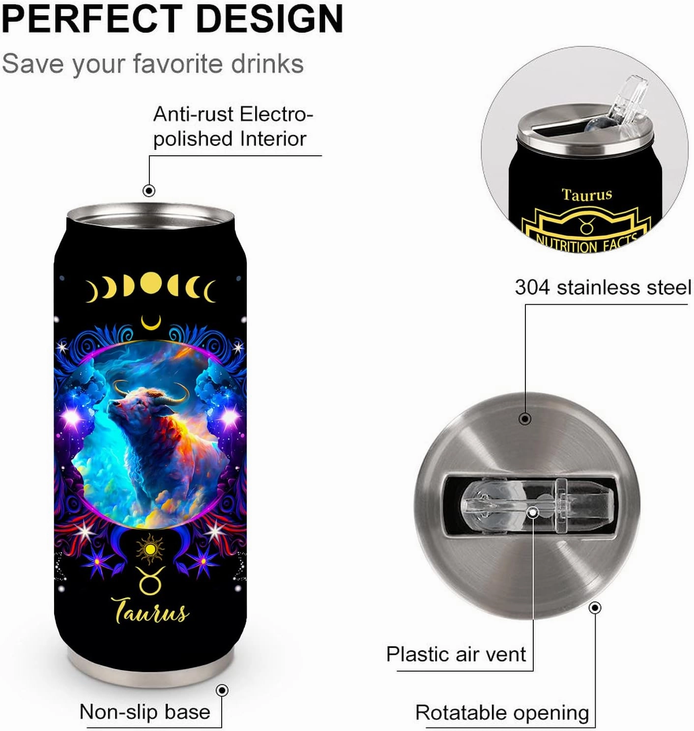Taurus Constellation Zodiac Stainless Steel Tumbler - 17 Oz With Straw Lid, Perfect For Coffee, Men Women Astrology Fans Birthday Gifts