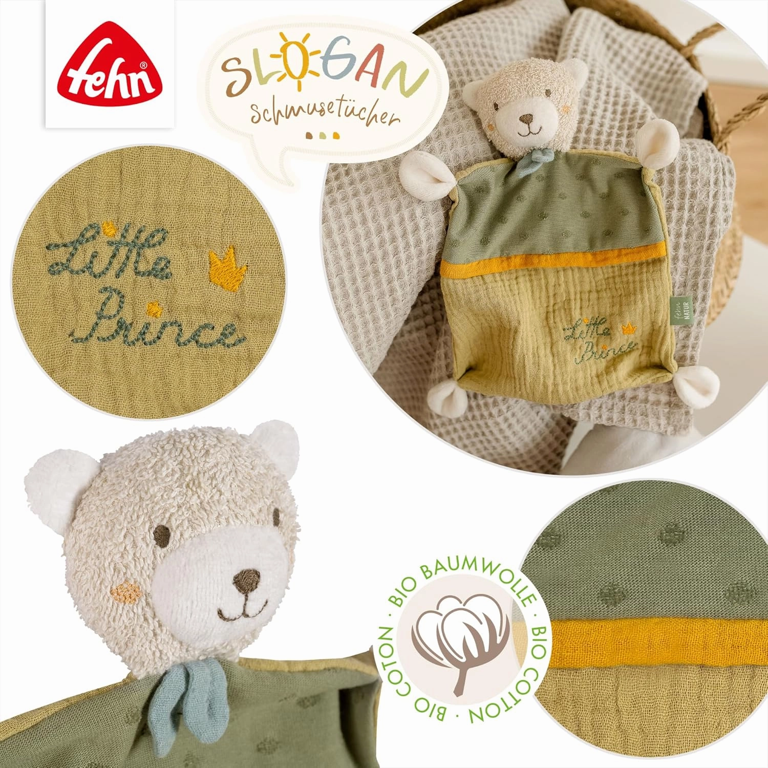 Teddy Bear Prince Cloth, Plush Cloth with Organic Cotton (Organic), with Custom Embroidered Slogan, Plush Cloth for Babies and Toddlers from 0 Months