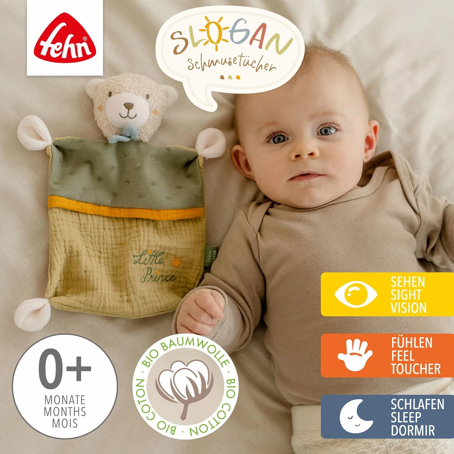 Teddy Bear Prince Cloth, Plush Cloth with Organic Cotton (Organic), with Custom Embroidered Slogan, Plush Cloth for Babies and Toddlers from 0 Months