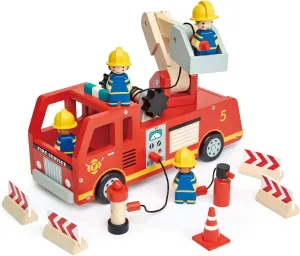 Tender Leaf Toys - Fire Engine - Wooden Fire Truck Toy with Firefighters and Accessories - Story Telling, Pretend Play and Imaginative Play for Age 3 