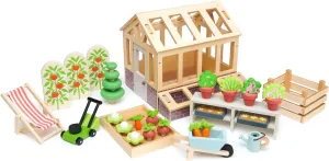 Tender Leaf Toys - Greenhouse Garden Set - 28 Pcs Natural Gardening Miniature Pretend Play Set, Wooden Harvest Farm Toys - Inspires Endless Imaginative Play - Age 3 