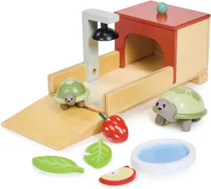 Tender Leaf Toys - Tortoise Pet Set - 10 Piece Wooden Animal Play Set with Mummy and Baby Tortoise, House, and Food - Great Add-on Pet Play Set to Dollhouse Play for Children - Age 3 