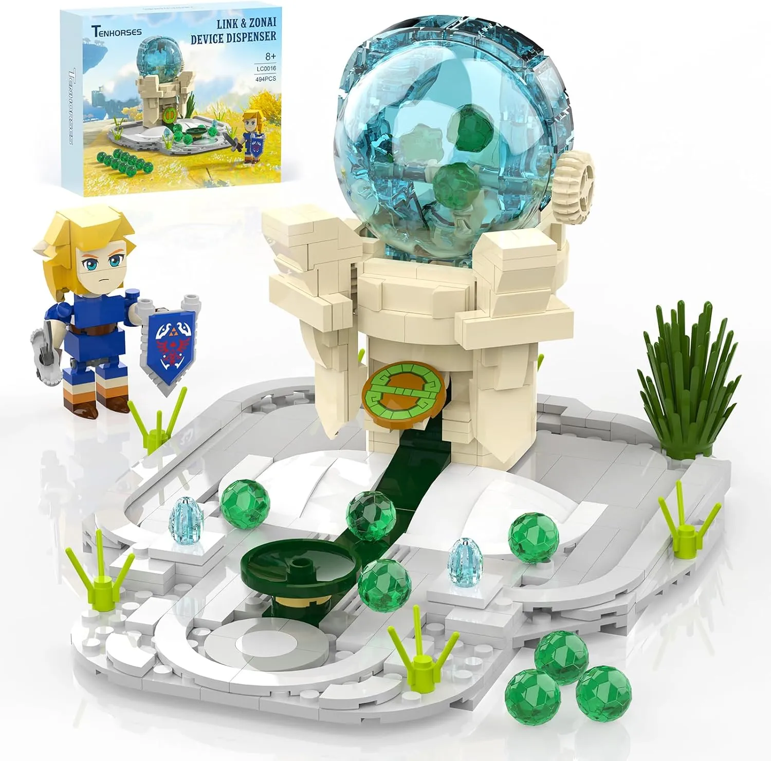 Tenhorses Link Zonai Device Dispenser Building Set, BOTW Link Sword Figures Merch with Rotatable Random Ball Selector, Birthday Party Supplies Christmas Toys Gifts for Boys Girls Age 8 .(494PCS)