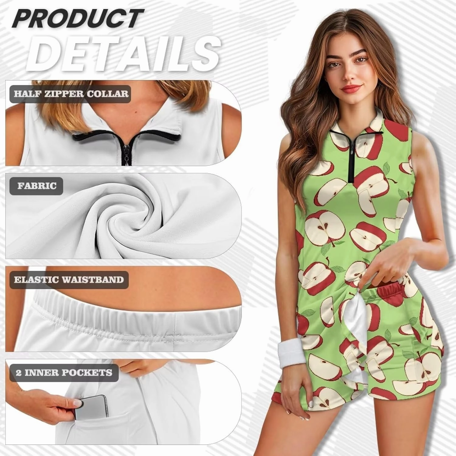 Tennis Dress for Women Girls Tennis Golf Dresses Sleeveless Athletic Dress with Built in Shorts Size XS-2XL