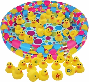 The Dreidel Company Duck Pond Matching Game Includes 20 Ducks with Numbers and Shapes and 3' x 6" Inflatable Pool, Memory Game, Water Outdoor Game for Children, Preschoolers, Birthday Party, Carnival