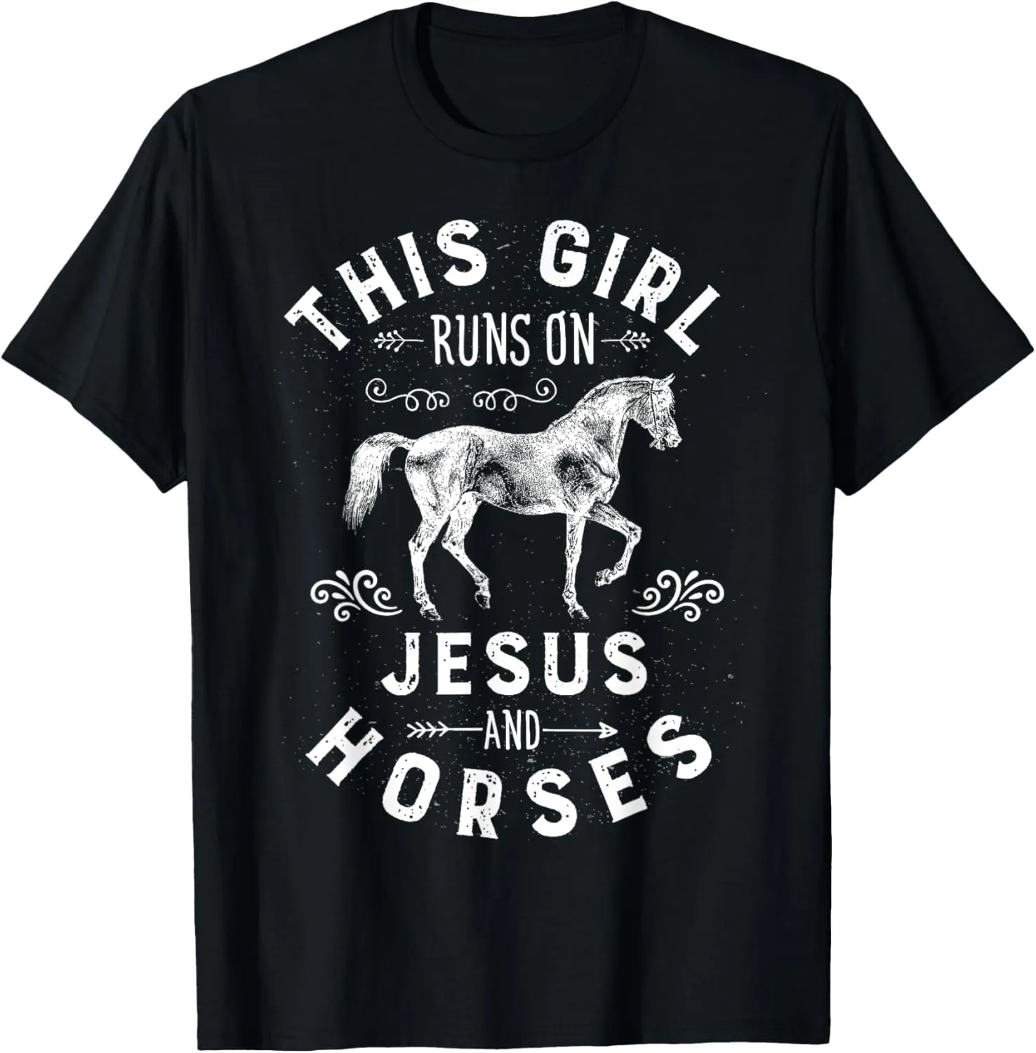 This Girl Runs On Jesus And Horses Horse Riding Equestrian T-Shirt
