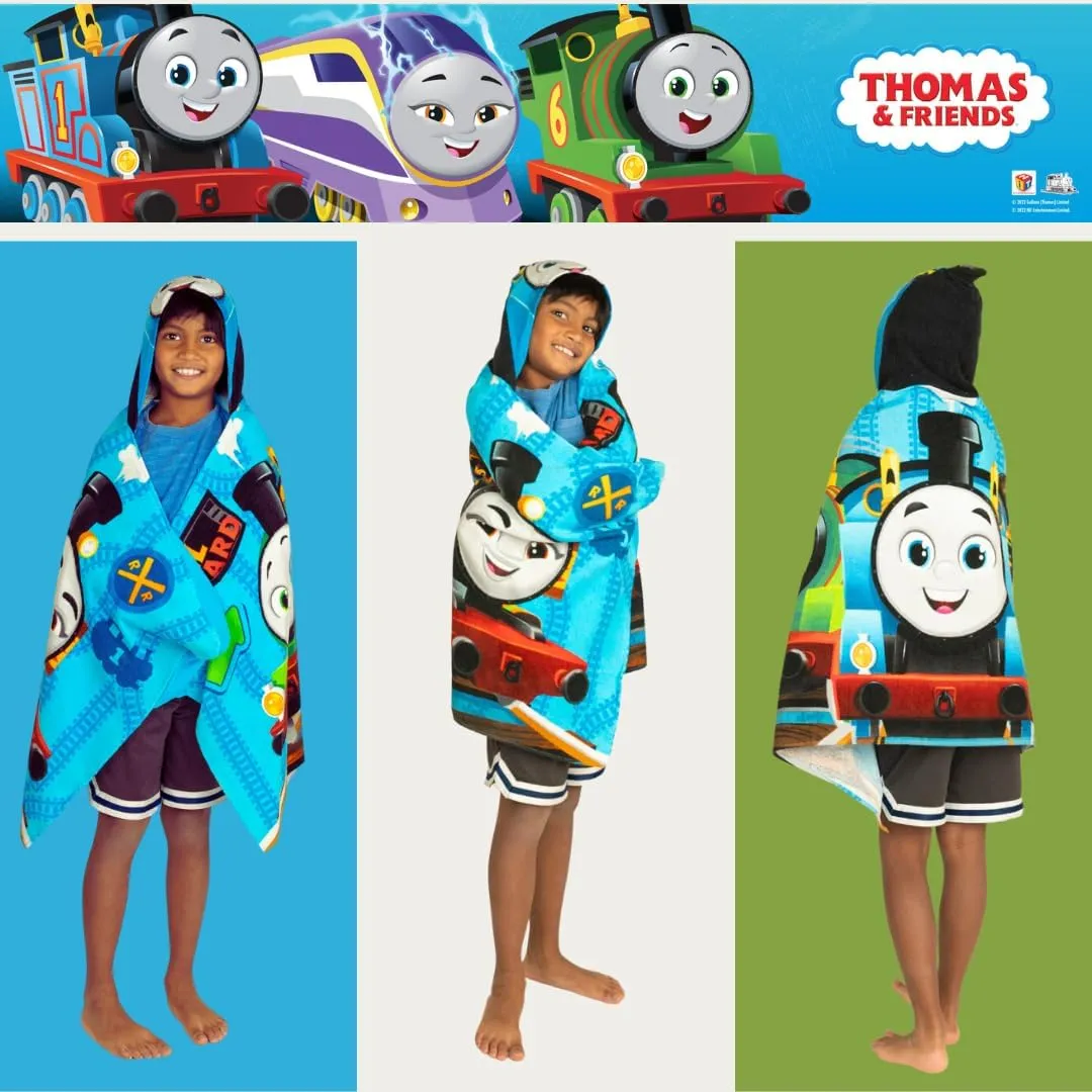 Thomas & Friends Kids Super Soft Bath/Pool/Beach Soft Cotton Terry Hooded Towel Wrap, 24 in x 50 in, (100% Officially Licensed Product) By Franco