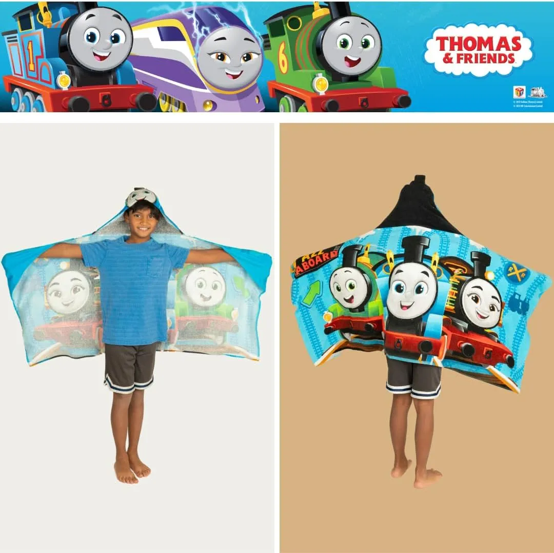 Thomas & Friends Kids Super Soft Bath/Pool/Beach Soft Cotton Terry Hooded Towel Wrap, 24 in x 50 in, (100% Officially Licensed Product) By Franco