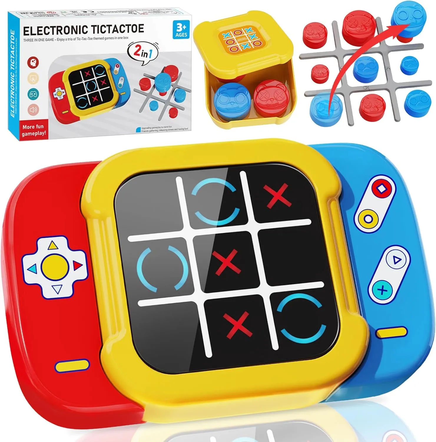 Tic Tac Toe Electronic Game Bolt 5 in 1, Travel Board Toys Games Road Trip Activities for Kids and Adults, Handheld Puzzle Game Fidget Learning Toys Party Birthday Gifts for Boys Girls All Ages 3 