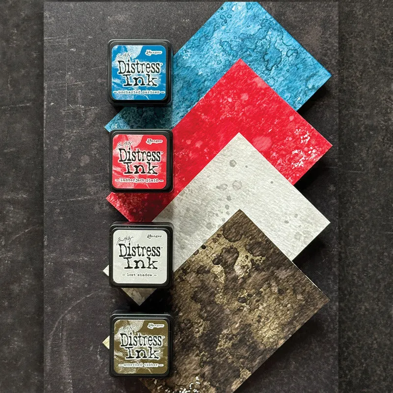 Tim Holtz Distress Mini Ink Pads 4/Pkg, Kit 18 (Uncharted Mariner, Lumberjack Plaid, Lost Shadow & Scorched Timber)