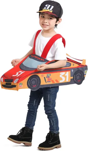 Toddler Racing Car Costume,Cute Hat and Onesie with Lights and Sounds,Halloween Dress Up Party Gifts for Kids(3-4T)