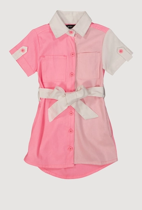 Toddler Girls Color Block Tie Waist Shirt Dress