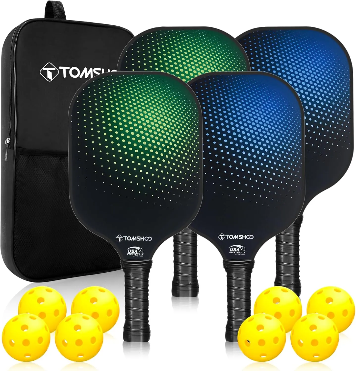 TOMSHOO Pickleball Paddles Set, USAPA Approved Lightweight Fiberglass Pickleball Set with 4 Pickleballs, 1 Pickleball Sling Bag, Pickleball Gifts for Women Men Beginners Professional