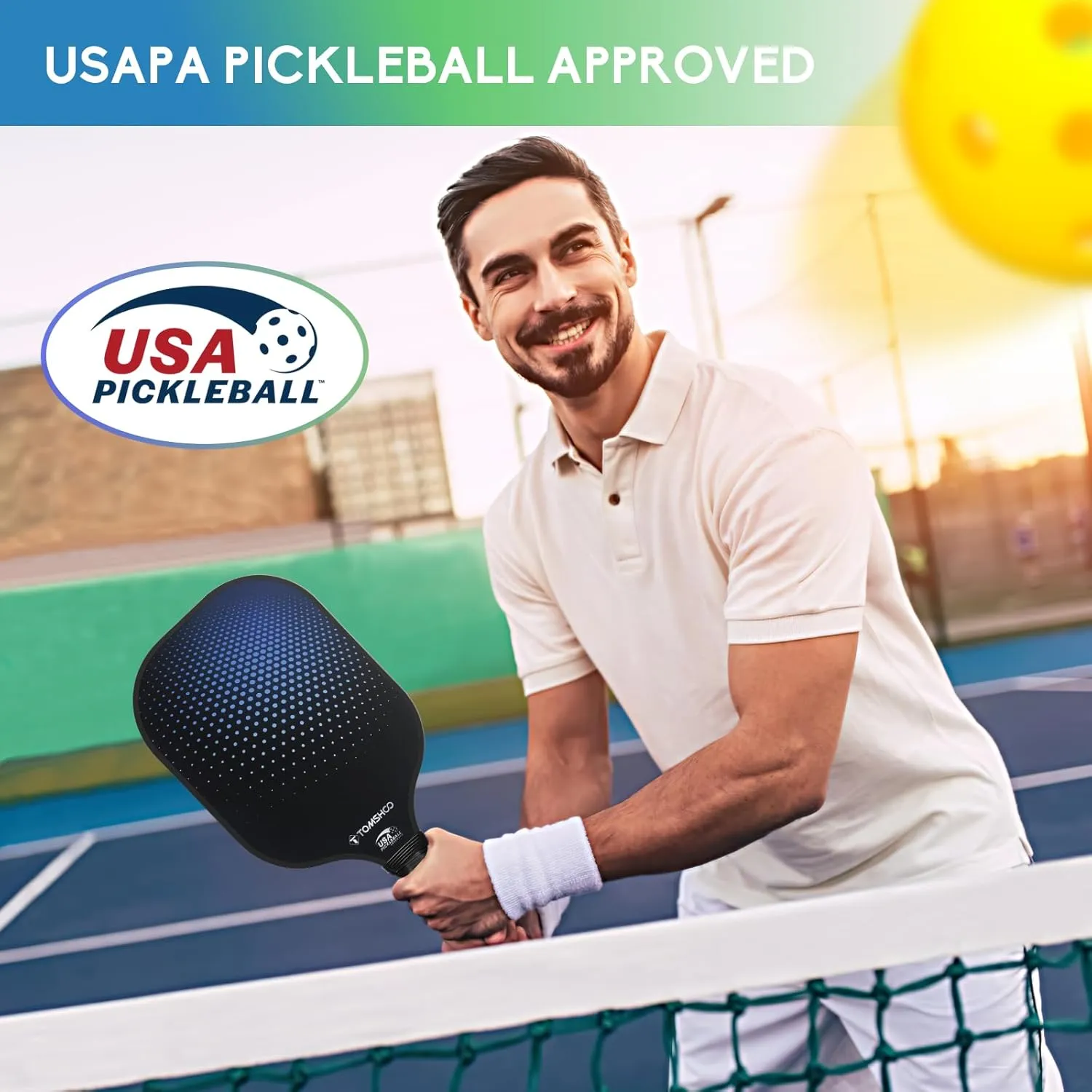 TOMSHOO Pickleball Paddles Set, USAPA Approved Lightweight Fiberglass Pickleball Set with 4 Pickleballs, 1 Pickleball Sling Bag, Pickleball Gifts for Women Men Beginners Professional