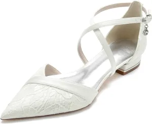 Tophacker Wedding Shoes for Bride with Stitching Lace Comfort Ballet Flat Slip-on Dress Platform Pumps