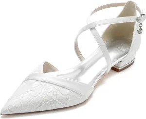 Tophacker Wedding Shoes for Bride with Stitching Lace Comfort Ballet Flat Slip-on Dress Platform Pumps