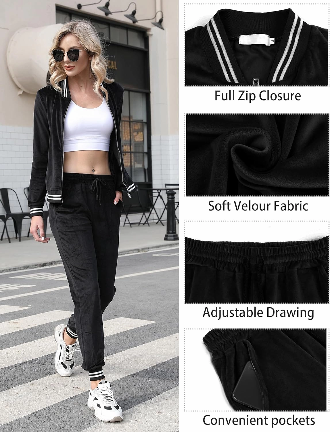 Totatuit Womens 2 Piece Velour Sweatsuit Sets Long Sleeve Zip Up Sweatshirt Sweatpants Tracksuits Sets with Pocket