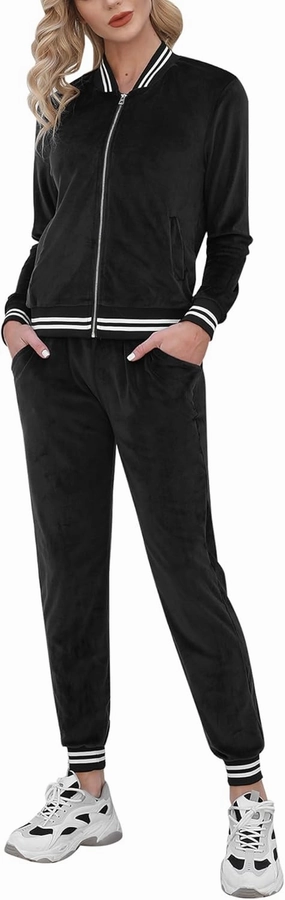 Totatuit Womens 2 Piece Velour Sweatsuit Sets Long Sleeve Zip Up Sweatshirt Sweatpants Tracksuits Sets with Pocket