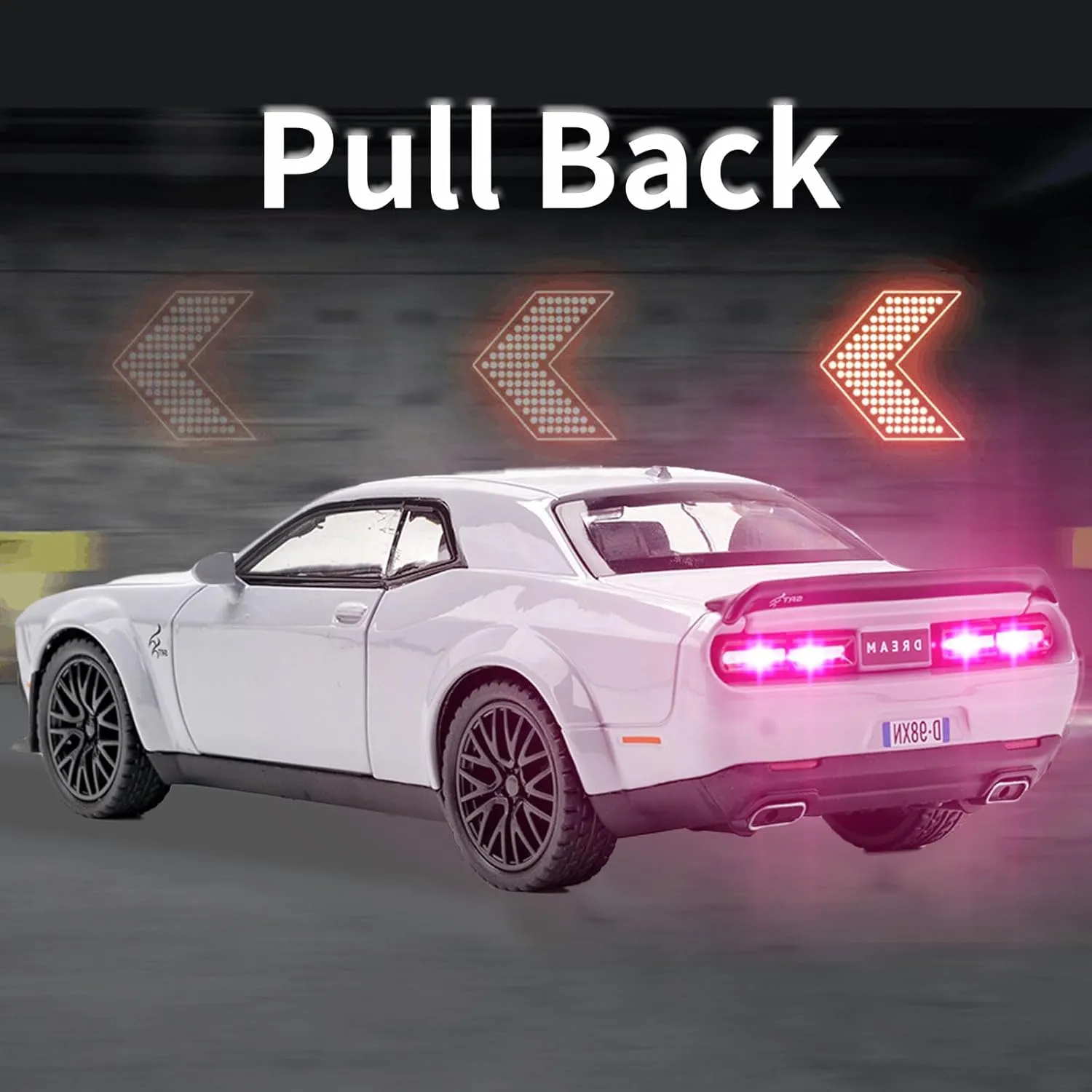 Toy Cars 1/32 Dodge Challenger Die Cast Metal Toy Cars Hellcat Toy Car with Sound and Light Pull Back Hellcat Car for 3  Year Old Boys and Kids